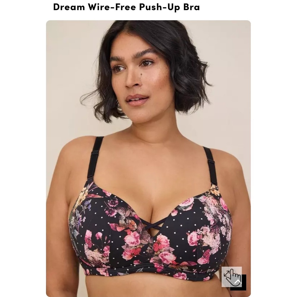 Torrid Curve Dream Wire Free Push Up Plunge Bra Size 40DDD Black Floral